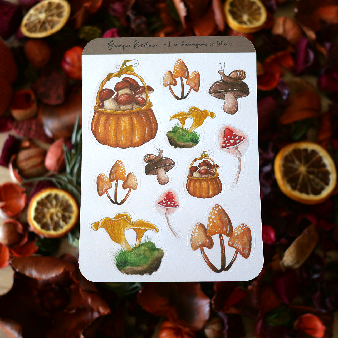Planche de 11 Stickers "Les champignons en folie"