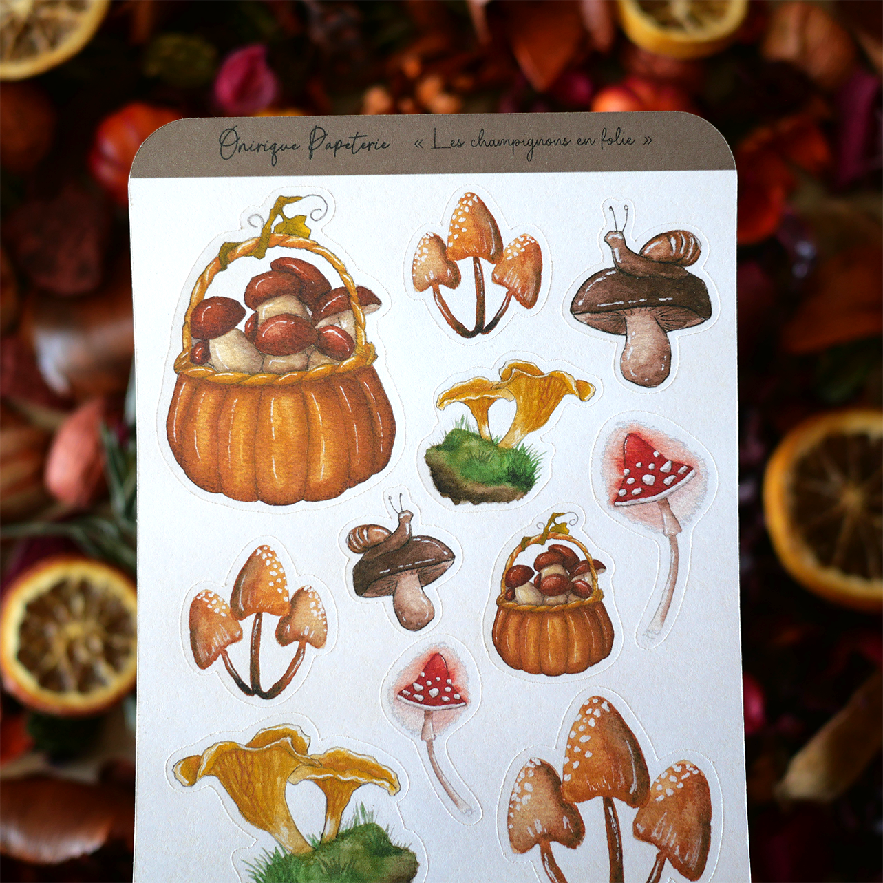 Planche de 11 Stickers "Les champignons en folie"