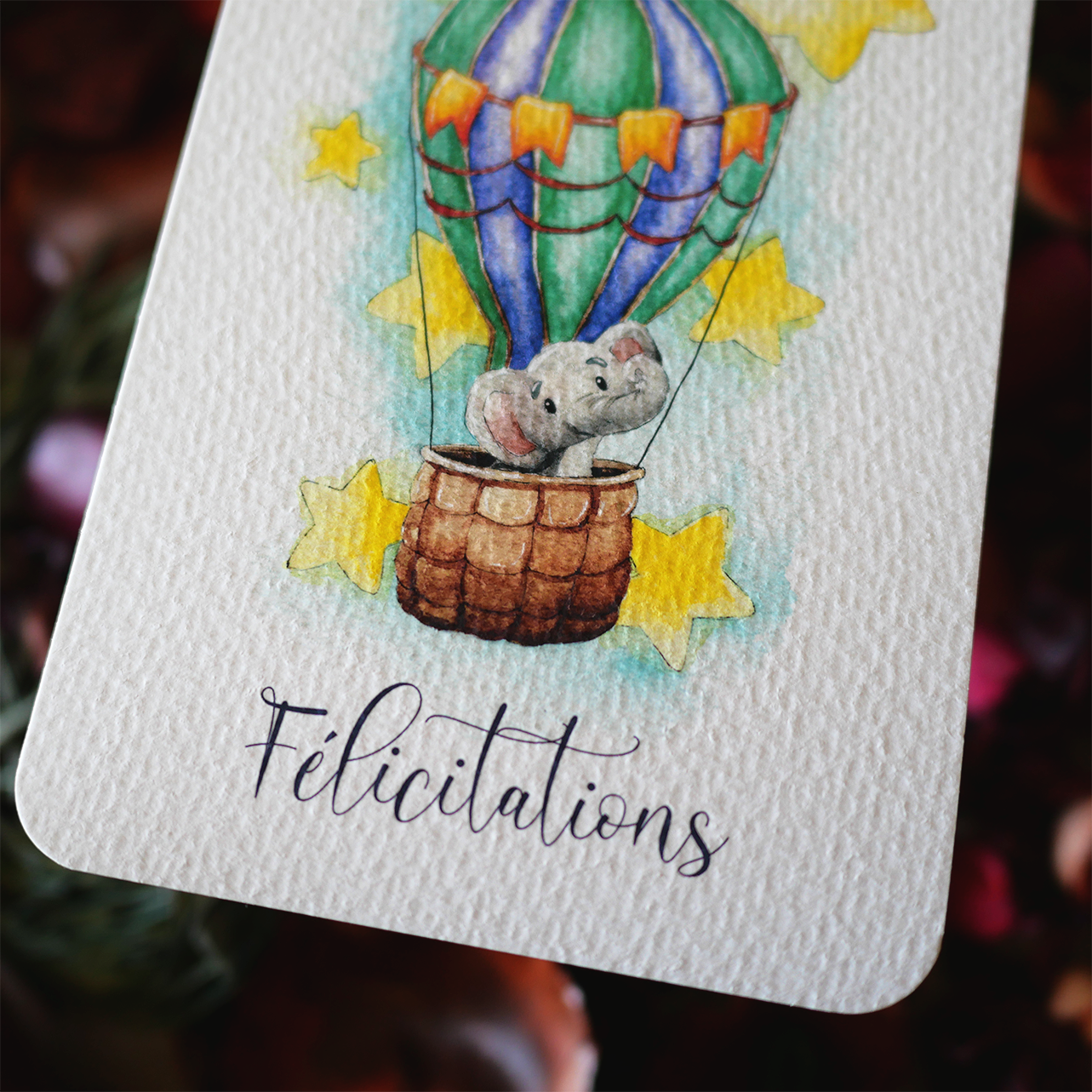 Carte Montgolfière éléphant "Félicitations"
