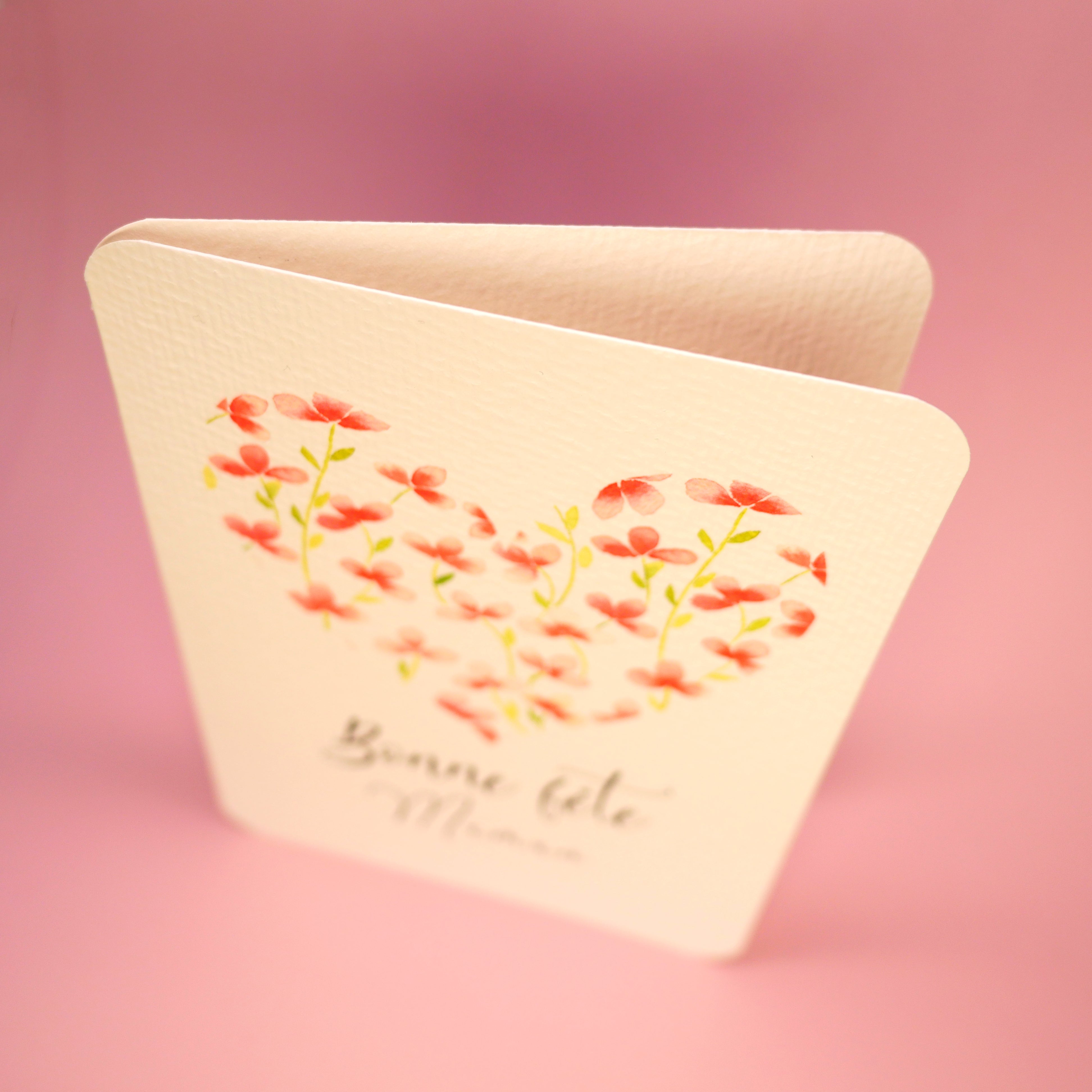 Carte coeur fleuri "Bonne fête Maman"