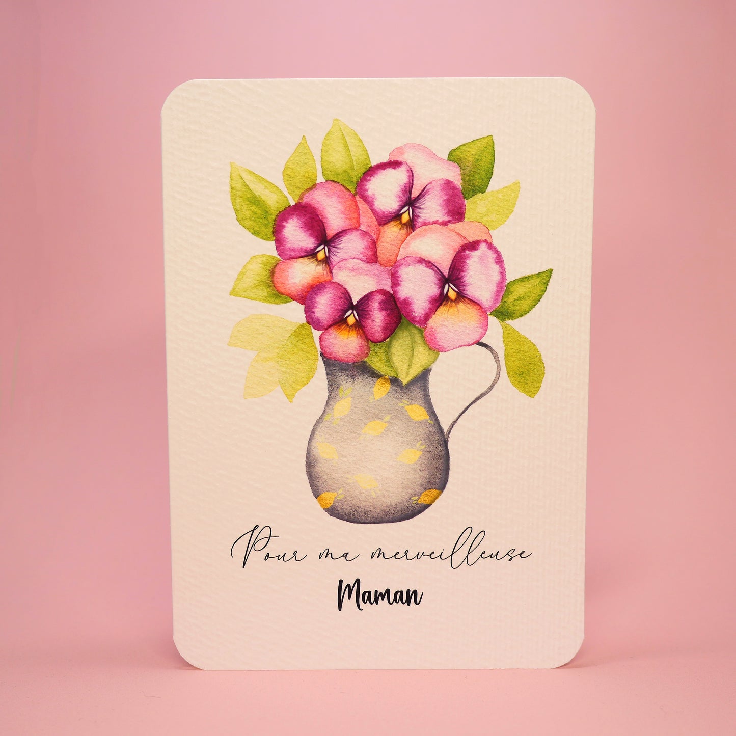 Carte vase de pensées "Pour ma merveilleuse Maman"