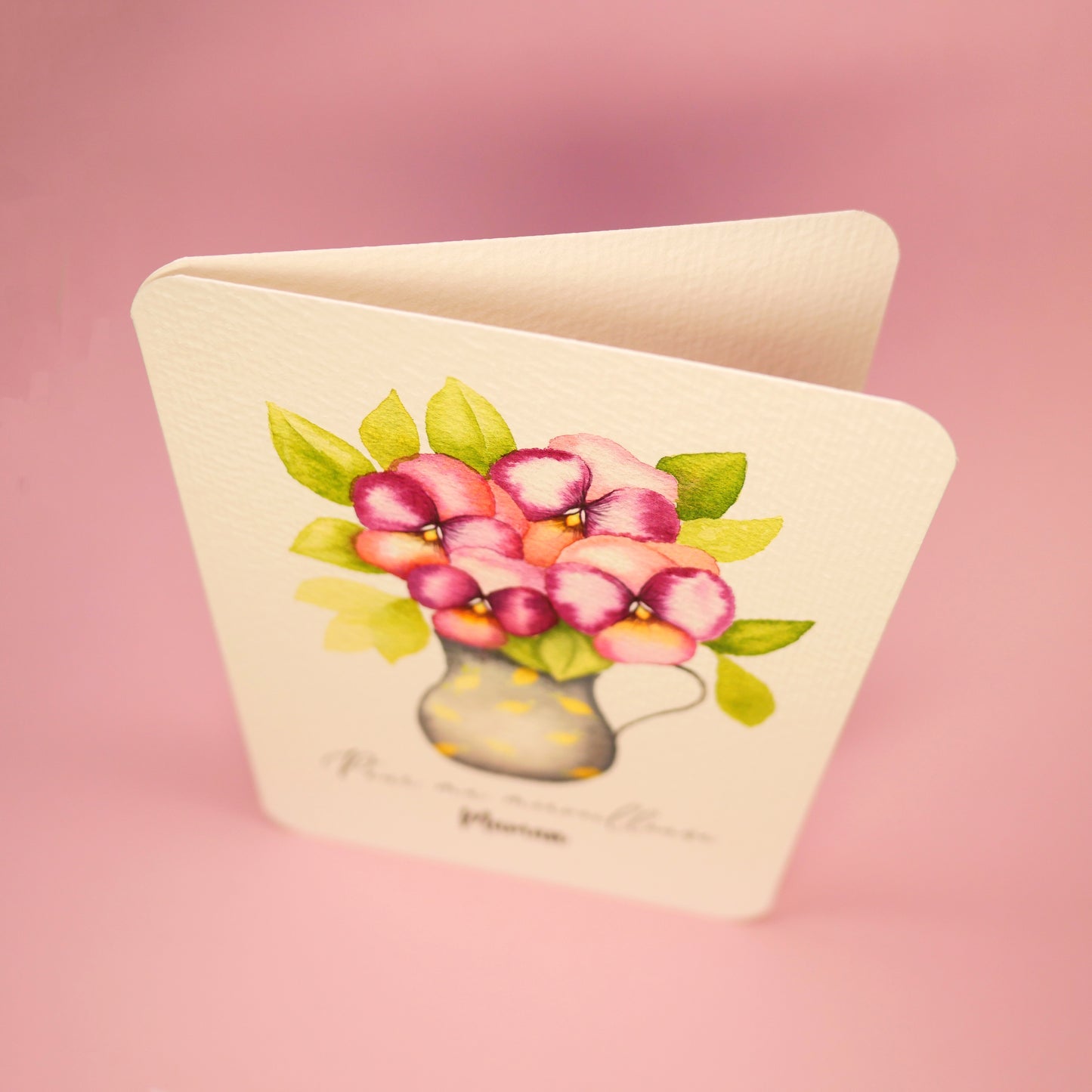 Carte vase de pensées "Pour ma merveilleuse Maman"