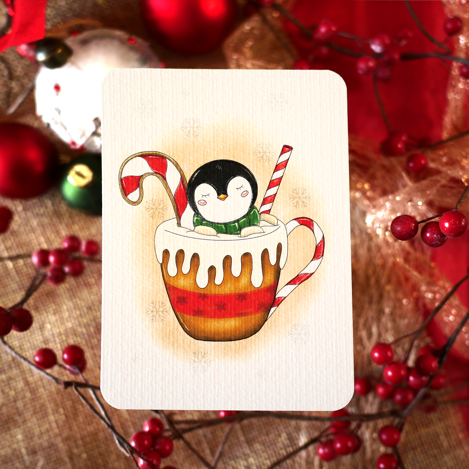 Carte Pingouin en tasse Sans texte