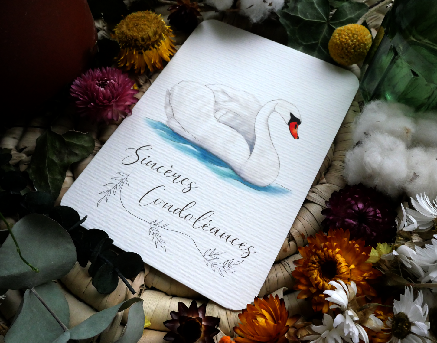 Carte Cygne "Sincères Condoléances"