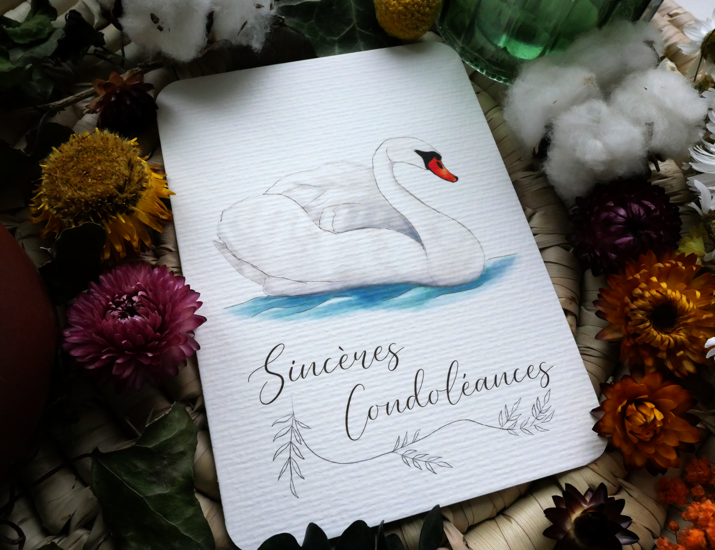 Carte Cygne "Sincères Condoléances"