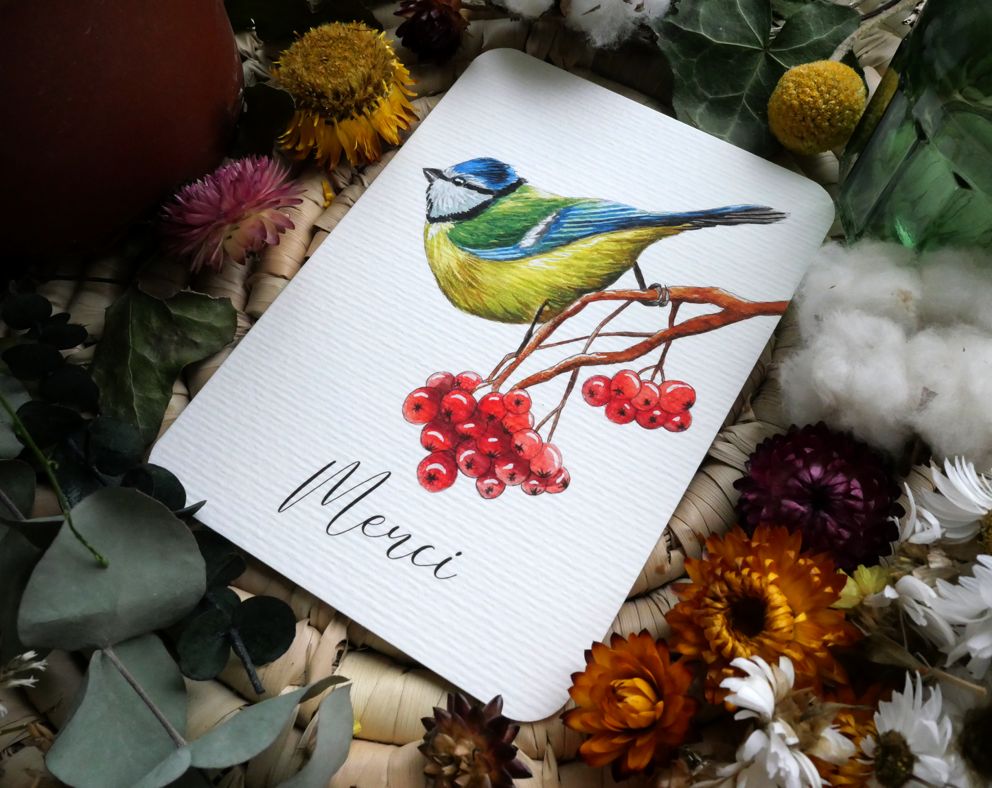 Carte Mésange "Merci"