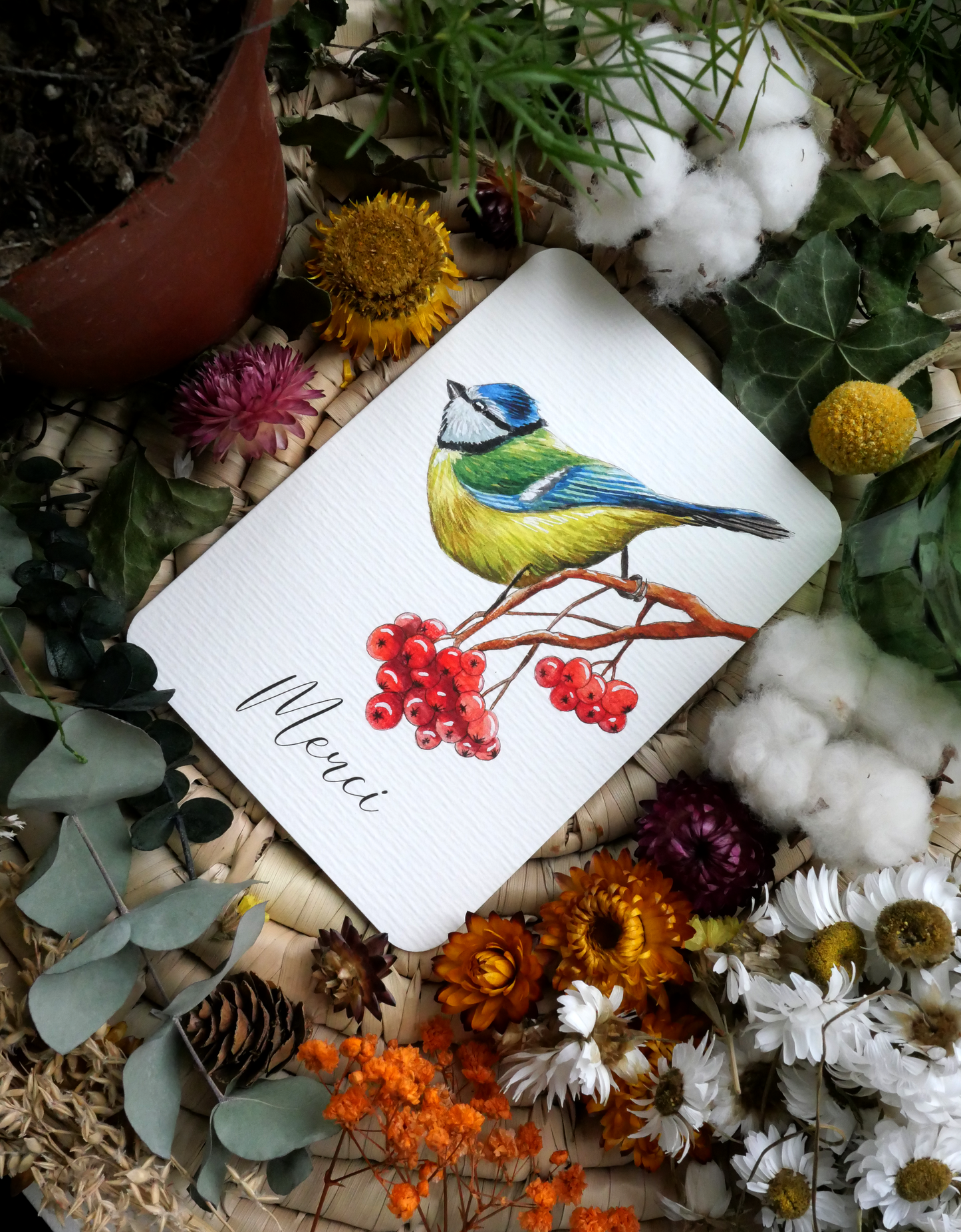 Carte Mésange "Merci"