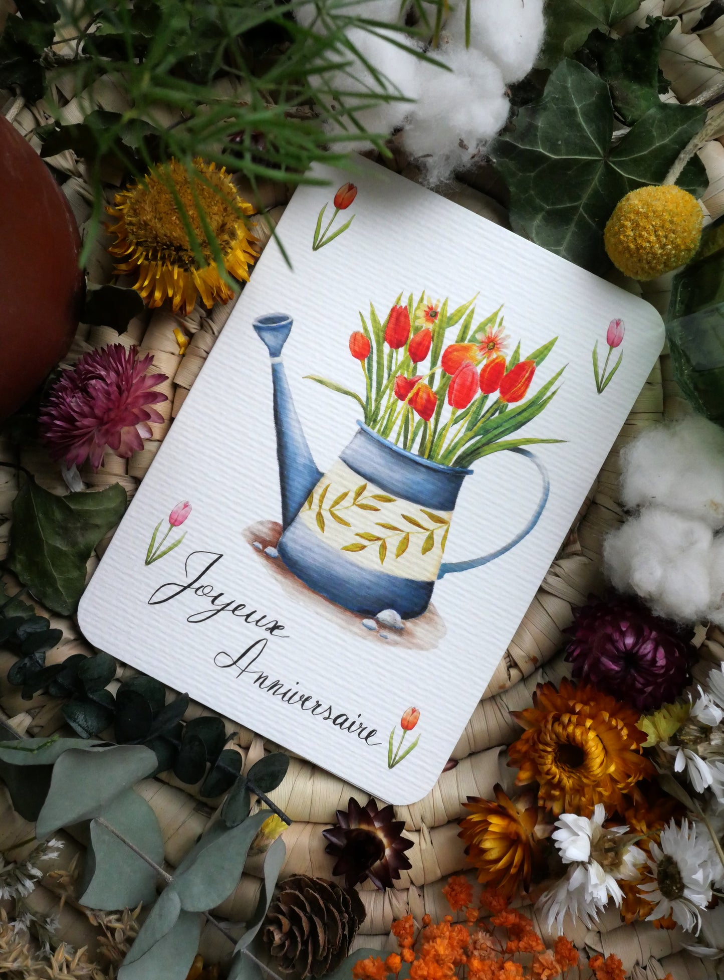 Carte Arrosoir Tulipes "Joyeux Anniversaire"