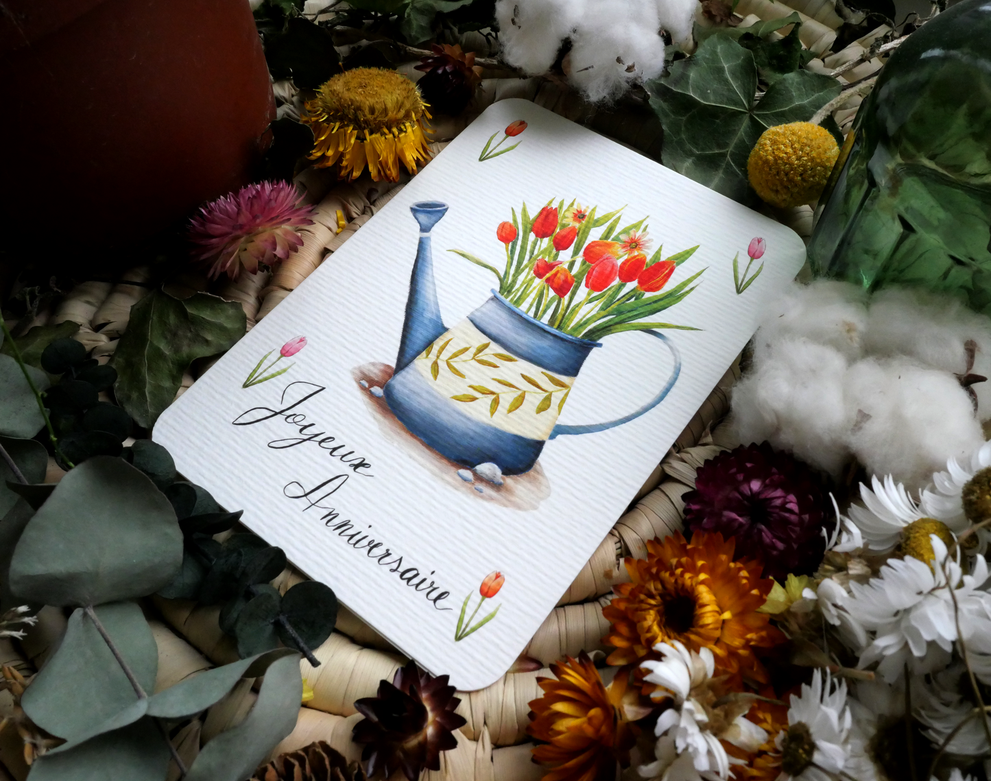 Carte Arrosoir Tulipes "Joyeux Anniversaire"