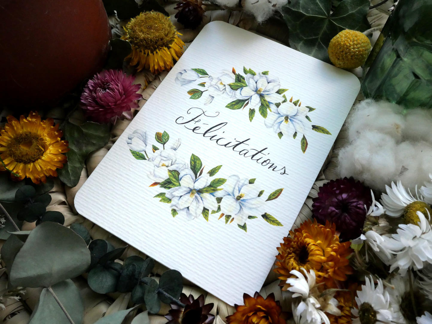 Carte Fleur blanche "Félicitations"