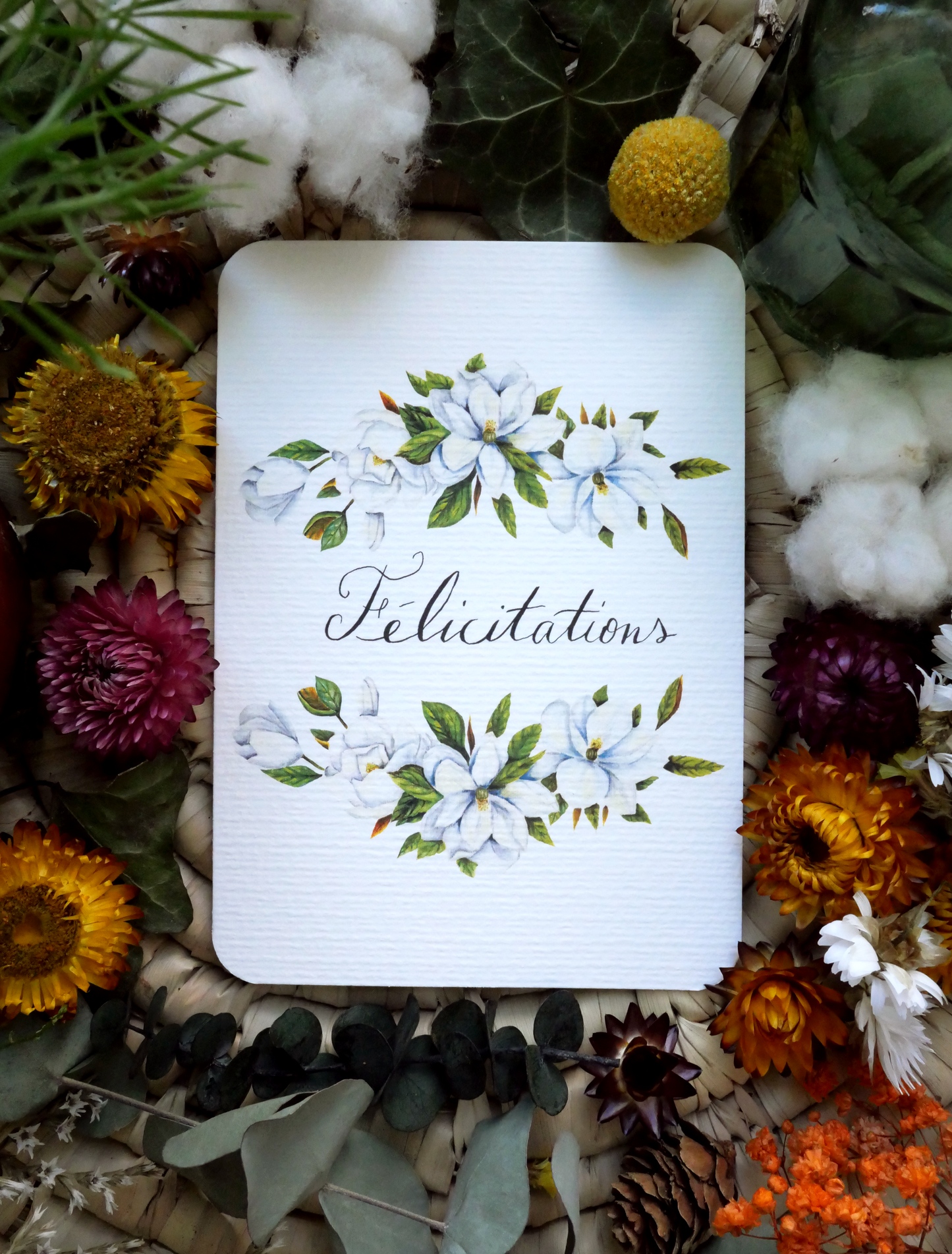 Carte Fleur blanche "Félicitations"
