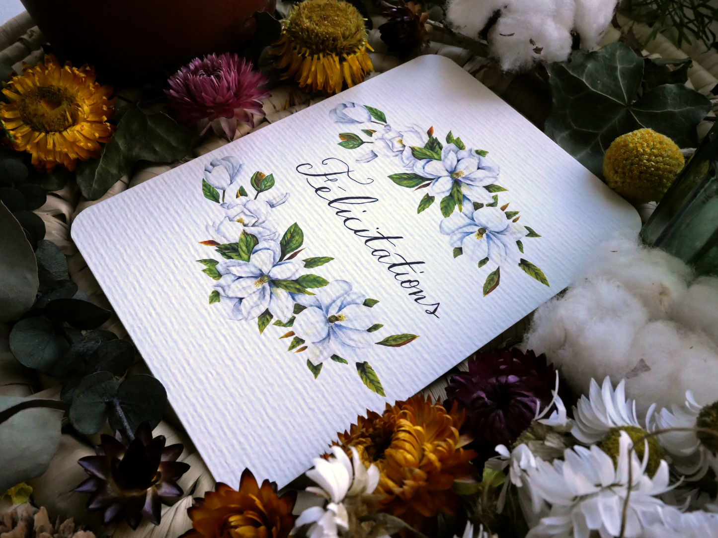 Carte Fleur blanche "Félicitations"