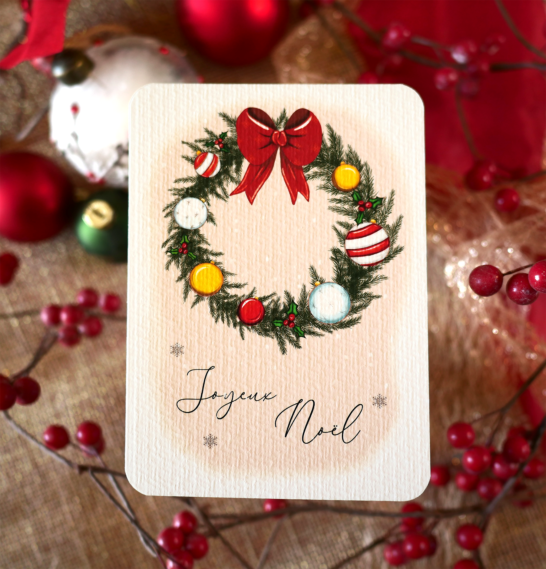 Carte Couronne enchantée "Joyeux Noël"