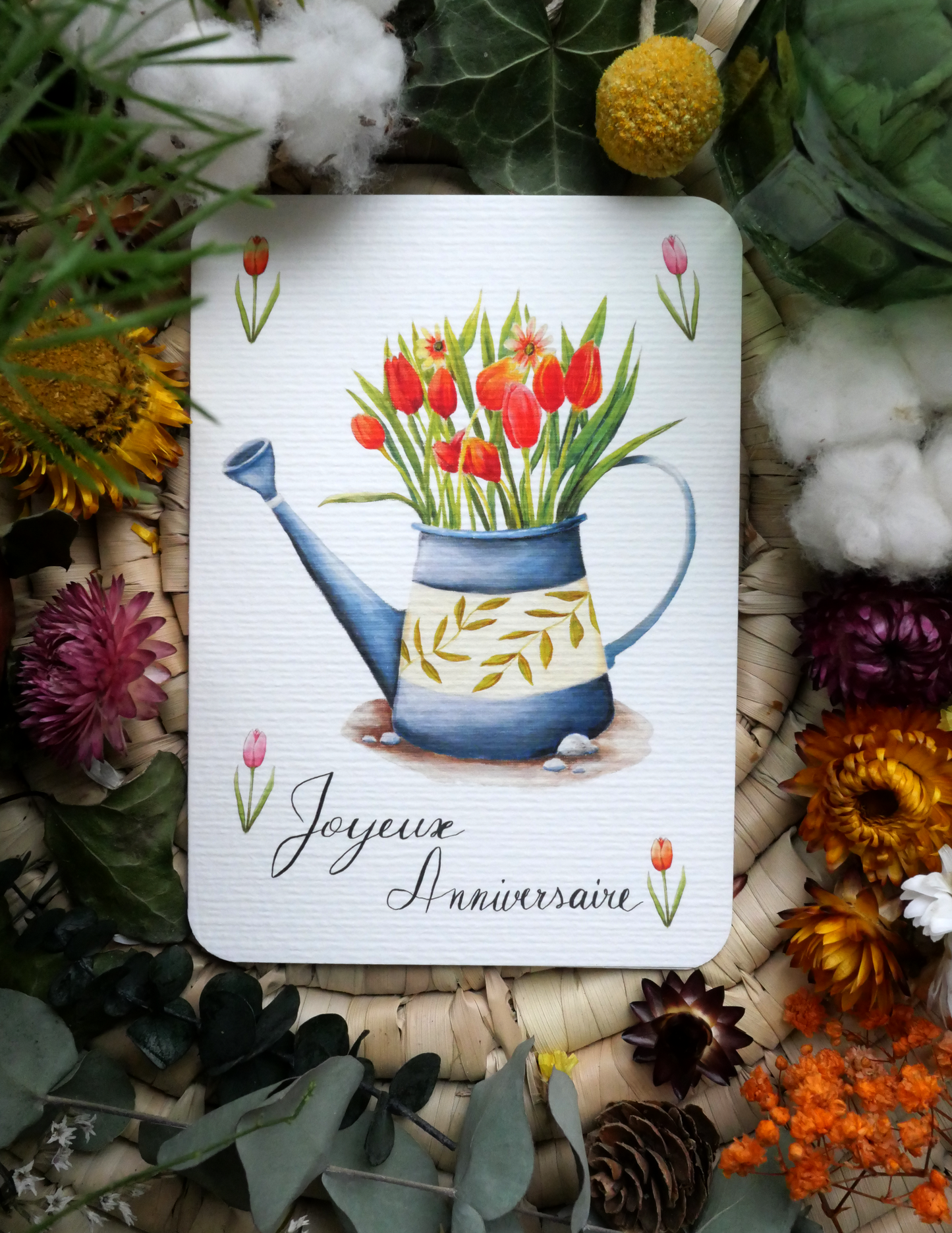Carte Arrosoir Tulipes "Joyeux Anniversaire"